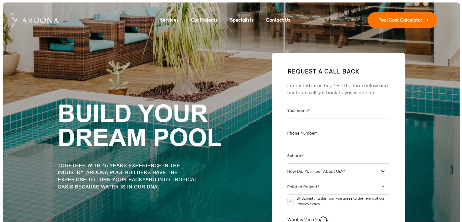 Website Design for Aroona Pools
